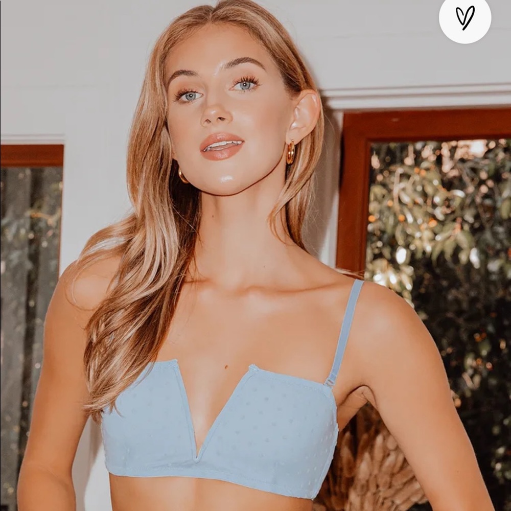 NWT Sierra Light Blue Swiss Dot Mesh V-Neck Bandeau